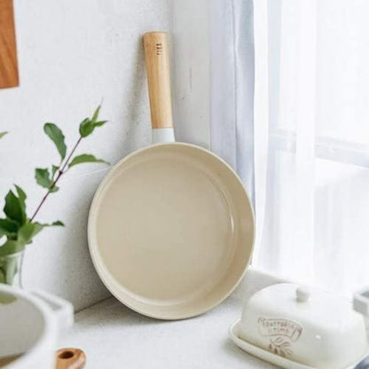 FIKA Nonstick Frying Pan - 11 Inch Induction Compatible Skillet with Wooden Handle | Healthy Ceramic Coating