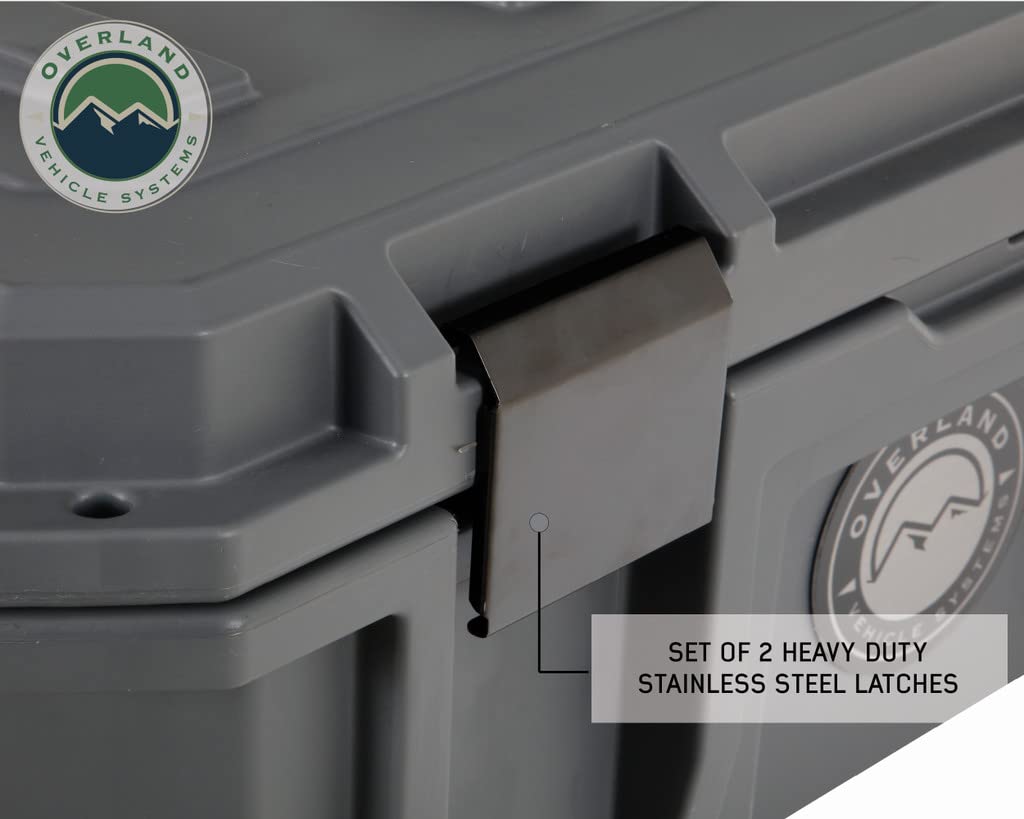 Overland Vehicle Systems 40100011 Dark Gray 95 QT Dry Box Storage with Drain and Bottle Opener | Waterproof Seal | Heavy-Duty Latches and Nylon Handles | Keeps Gear Safe, Dry and Organized