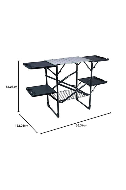 GCI OUTDOOR Slim-Fold Cook Station | Portable Folding Kitchen Table with a Heat Resistant Tabletop, 4 Side Tables & Storage Rack, Perfect for Picnics & Camping Trips