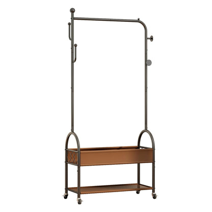 Portable Rolling Anywhere Clothes Racks for Hanging Clothes, Heavy Duty Metal Garment Rack, Freestanding Clothing Rack with Smooth-Rolling Wheels,Double Layers Wardrobe Rack Organize Everything