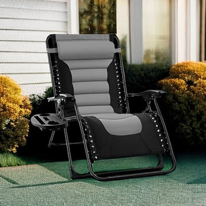 Best Choice Products Oversized Padded Zero Gravity Chair - XL Outdoor Recliner with Headrest, Cup Holder & Side Tray - Gray