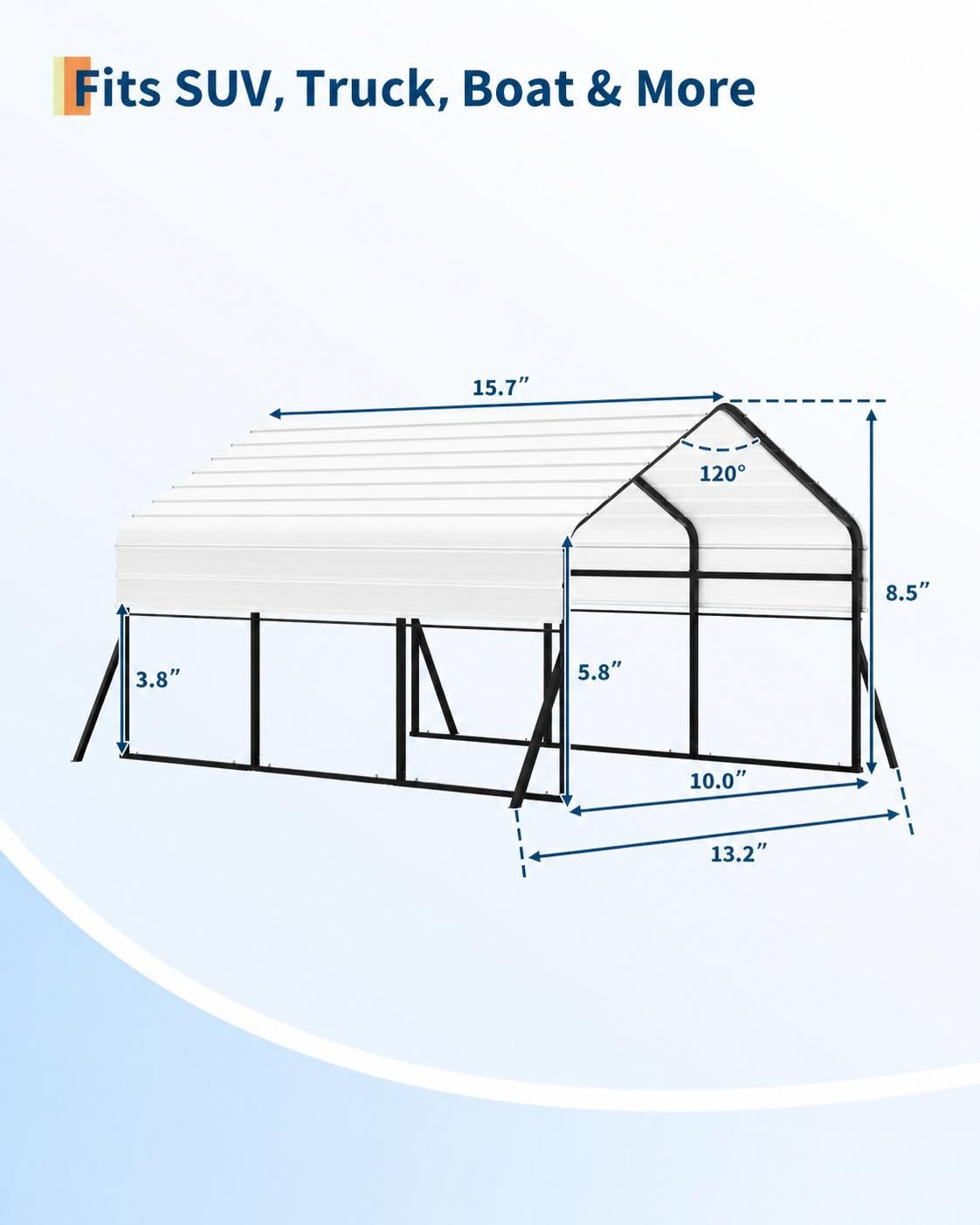 Garvee 10'x15' Metal Carport, Heavy Duty Car Ports Kit All-Weather for Pickup Trucks, Boats, RVs, Tractors, Reinforced Frame with Anchors