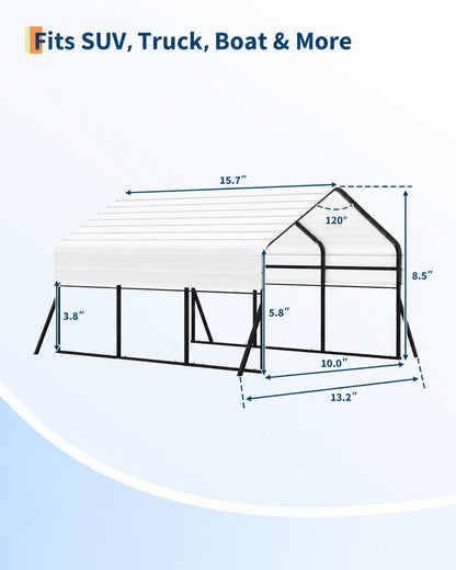 Garvee 10'x15' Metal Carport, Heavy Duty Car Ports Kit All-Weather for Pickup Trucks, Boats, RVs, Tractors, Reinforced Frame with Anchors