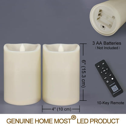 HOME MOST Pack of 2 Ivory LED Pillar Candles Outdoor IP65 Waterproof 4x6 - Large Pillar Candles Battery Powered with Timer and Remote - Oblique Edge Unscented Outdoor Flameless Candles Flickering
