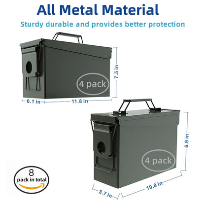 PATRON 30 50 Cal Ammo Can Metal 9mm Ammo Box Storage Crate Case for Shotgun Bullet Rifle Nerf Ammunition Waterproof Case-Gard Organizer Suit (30Cal ×4+50 Cal ×4)(Green-8pcs)