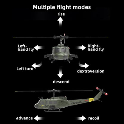 C032 UH-1 Huey RC Helicopter for Adults 1/48 Scale 2.4G 6CH Flybarless Stunt RC Plane 6-Axis Gyroscope Optical Flow Positioning TOF Lidar Height Setting for Beginners (Pink (2 Batteries))