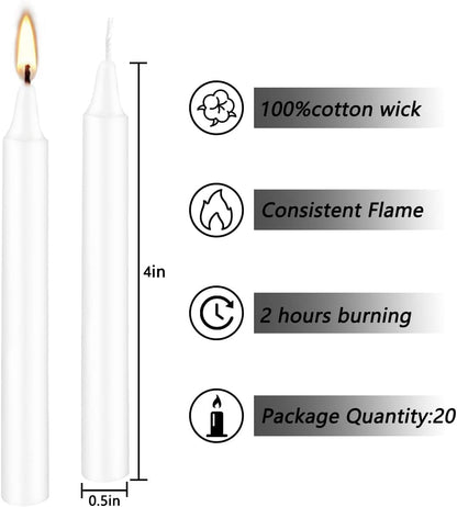 YOROXRG Set of 40 White Candles Mini Unscented Taper Candles for Christmas,Household, Wedding, Rituals, Prayer, Birthdays, Meditation, Altar,Party and Home Décor Candlesticks - 4 Inch Tall