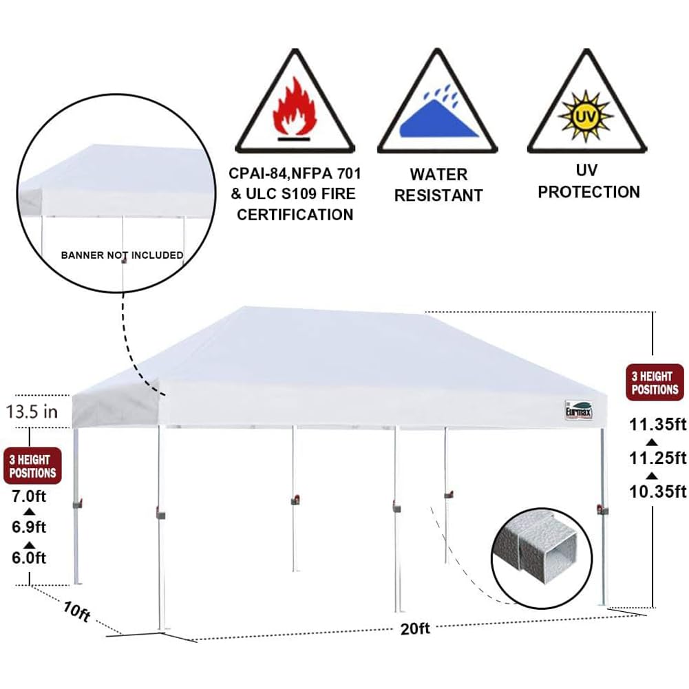 Eurmax USA 10x20ft Pop Up Canopy, Commercial Instant Tent for Outdoor Events, Patented No-Tip Rolling Storage Bag with 6 Sandbags,UV & Water Resistant,Heavy Duty Portable Shelter Gazebo,Beige