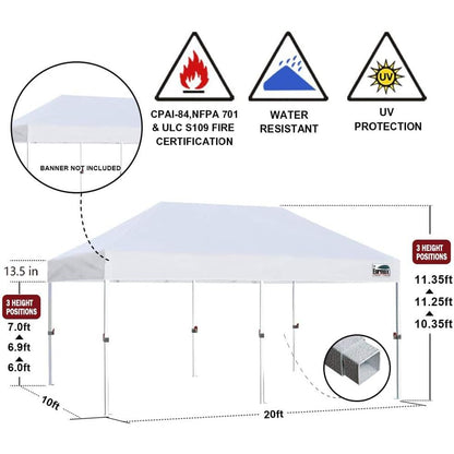 Eurmax USA 10x20ft Pop Up Canopy, Commercial Instant Tent for Outdoor Events, Patented No-Tip Rolling Storage Bag with 6 Sandbags,UV & Water Resistant,Heavy Duty Portable Shelter Gazebo,Beige