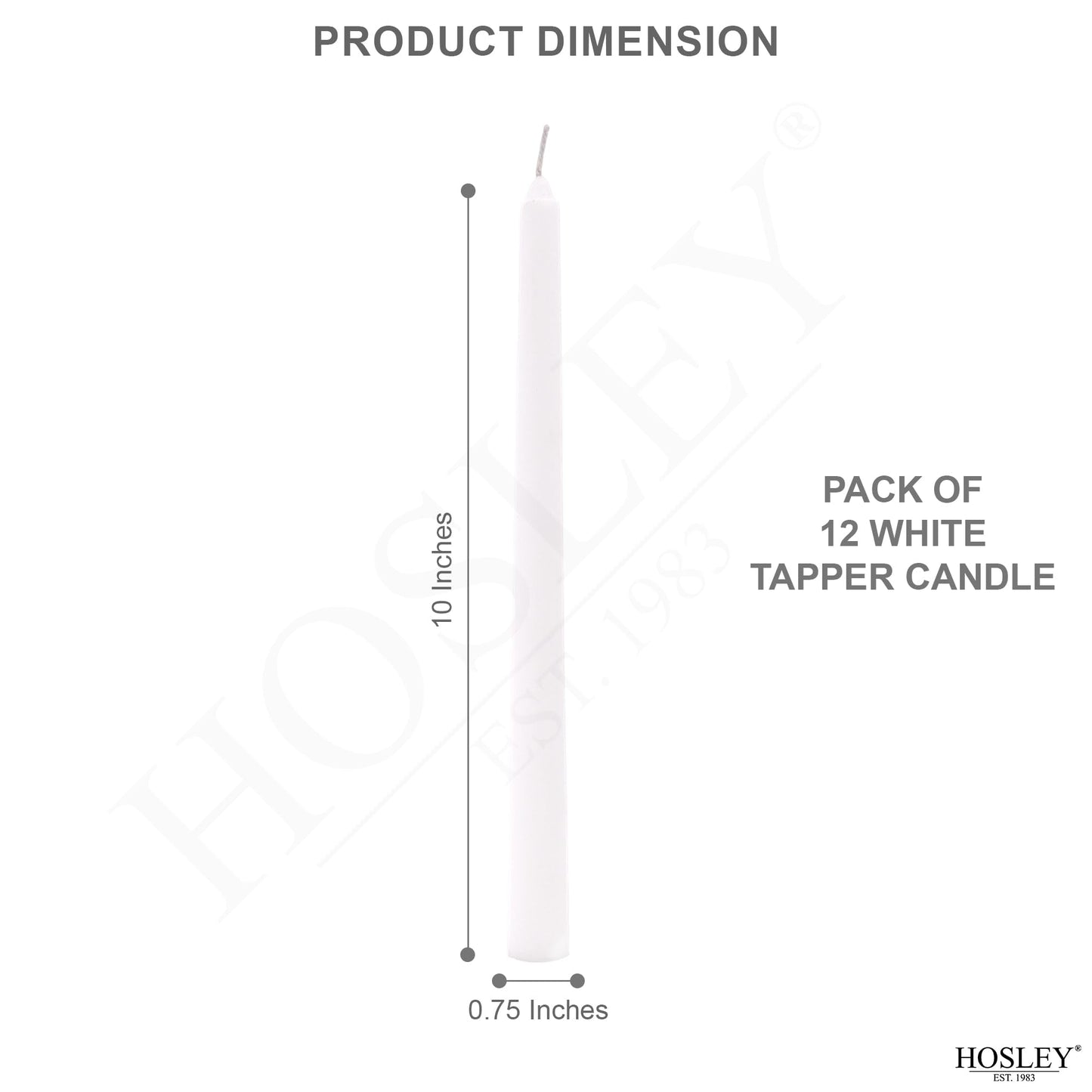 Hosley 12-Pack Unscented 10 Inch White Taper Candles, Premium Quality Smokeless, Dripless Candle Sticks for Home Décor, Restaurant, Church, Weddings & Parties