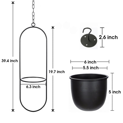 Eco Joy Shineloha 2 Pack Hanging Planters for Indoor Plants with 5.5" Pot + Ceiling Hook | Black Hanging Planter, Metal Plant Hanger, NO Plant incld