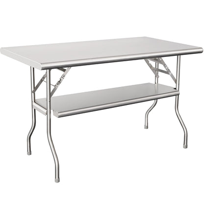 HARDURA Folding Stainless Steel Table 30X48 Inches with Adjustable Undershelf and Legs NSF Commercial Portable Folding Prep Table for Restaurant Kitchen Home and Hotel