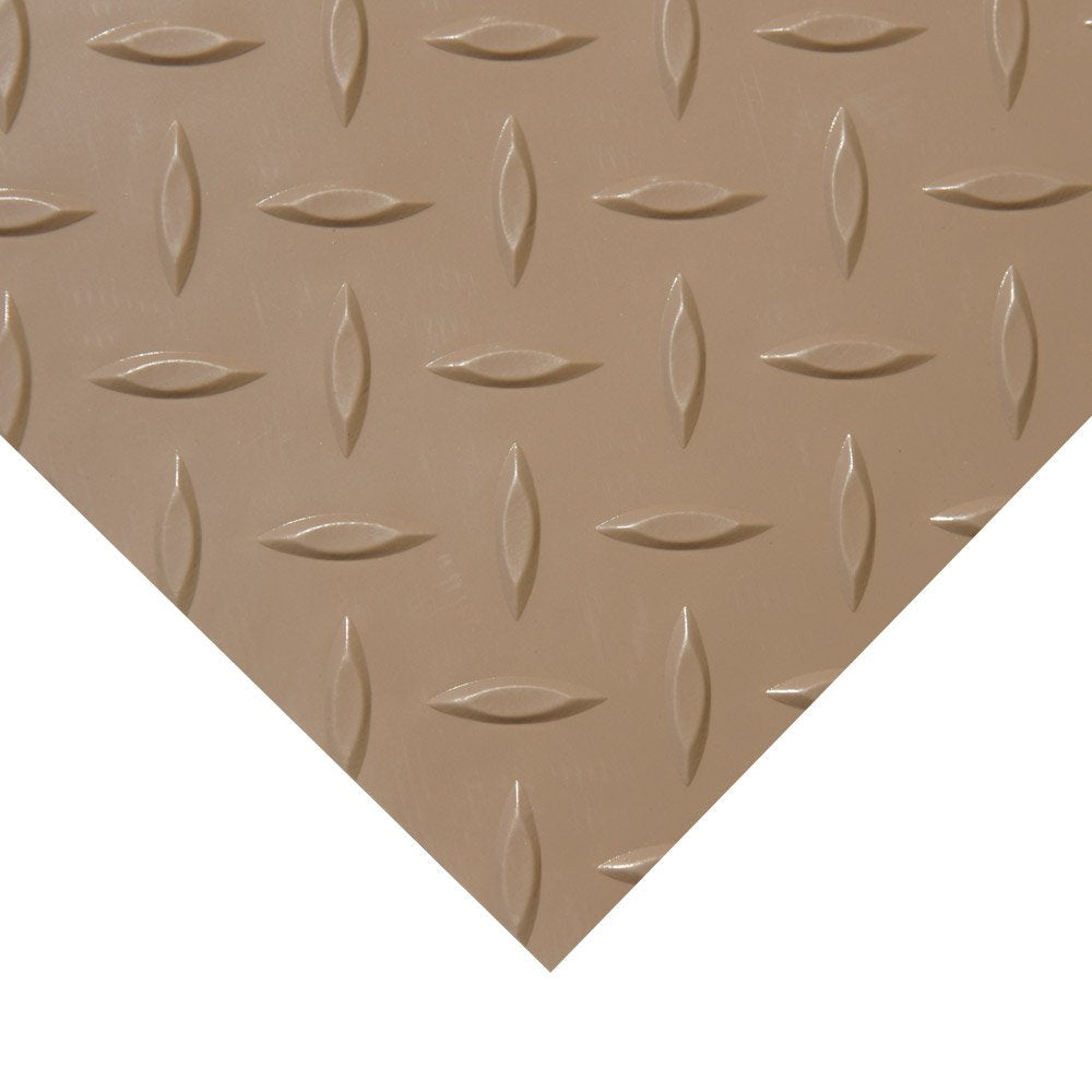 Rubber-Cal Diamond Plate Metallic PVC Flooring, Beige, 2.5mm x 4' x 25', Model: 03-W266-BG-25