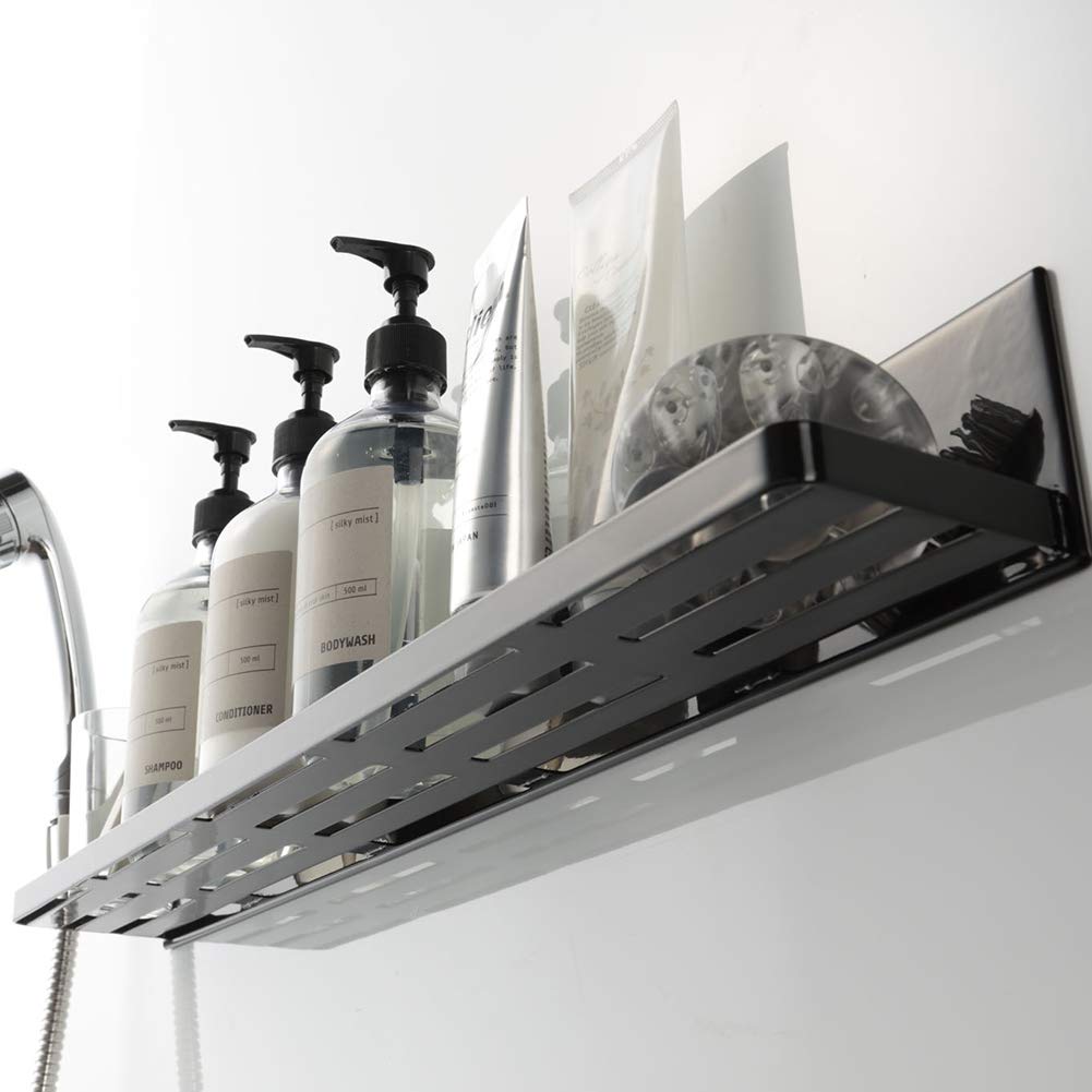 Yamazaki Industries 4859 Magnetic Bathroom Rack, Long, Black, Approx. W 23.6 x D 3.3 x H 3.1 inches (60 x 8.5 x 8 cm), Tower, Bathroom Storage, Drainage Holes, Hooks Included