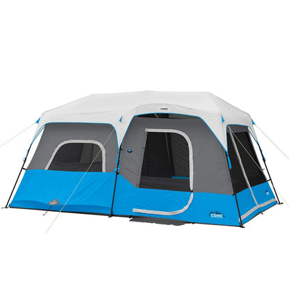CORE 9 Person Instant Cabin Tent with LED Lights | Large Multi Room Family Lighted Pop Up Tent for 2 Minute Camp Setup | Included Storage Pockets for Camping Accessories