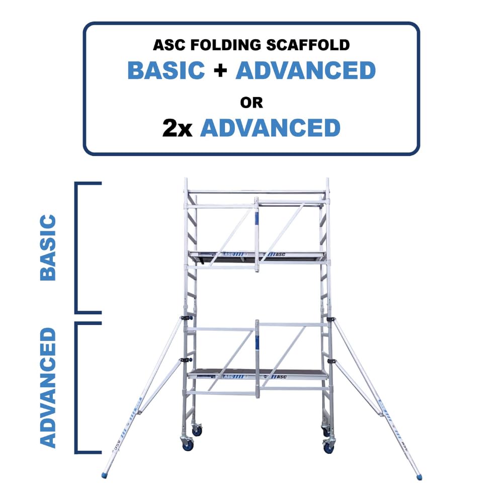 ASC Group A-Line Aluminum Scaffold Advanced | Stackable Folding Tower with Hatch | Stacked Load Capacity of 1000 lbs | 8'8" Stacked Platform Height - 16'4" Working Height | Multipurpose Scaffolding