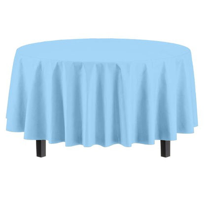 Exquisite Party Solids 6-Pack Premium Plastic Tablecloth 84in. Round Plastic Table Cover - Light Blue