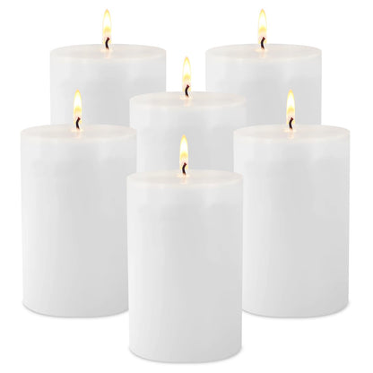 Pillar Candles - 2.75x3.25 inch | 40 Hours Burning, 6 Count - White Unscented Smokeless Premium Chinese Pillar Candles - Perfect for Wedding, Parties, Spas, Home Gatherings and Dinner