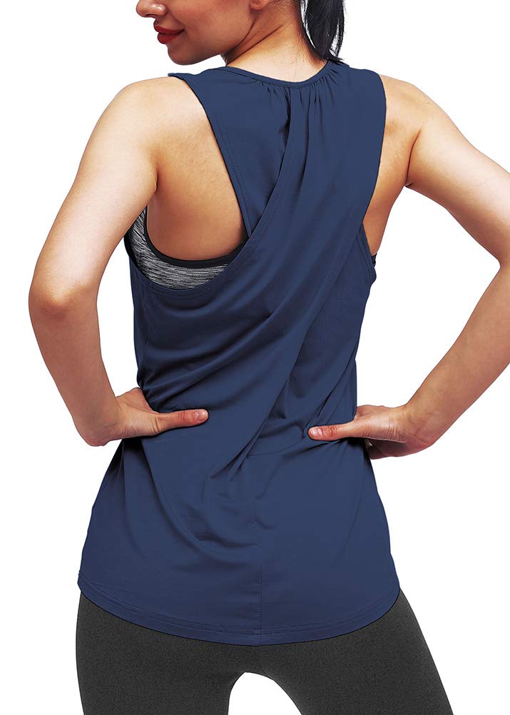 Mippo Workout Tops for Women Yoga Shirts Sleeveless Tank Gym High Neck Racerback Tank Tops Exercise Clothes Navy Blue XS