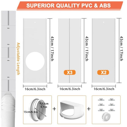 Complete 6-Piece Window Seal Kit for Portable Air Conditioner - Fits Sliding Windows and Doors - Extends up to 87in - Includes 5.9in Exhaust Hose and Rain Cover