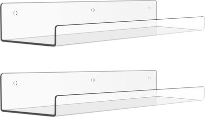 Upsimples Acrylic Floating Shelves - Versatile Wall Organizer for Bathroom, Bedroom, or Living Room | Clear, 15" - 2 Pack