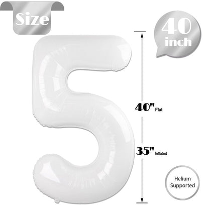 White 5 Balloon, Translucent Number Balloons 40 Inch, 5th Birthday Balloon Decorations, White Party Supplies, 5 Number Balloons, Number 5 Balloon