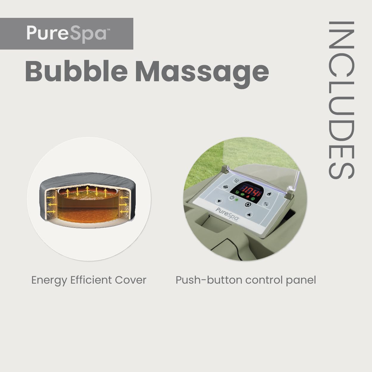 INTEX 28427EG PureSpa Bubble Massage Spa Set Outdoor Inflatable Portable Hot Tub, Includes Energy Efficient Spa Cover, Saltwater System Ready, 6 Person, 85in x 28in