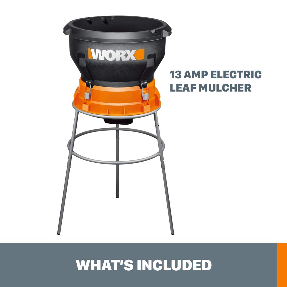 Worx 13 Amp Electric Leaf Mulcher, Leaf Shredder with High-Compression Mulching, Powerful & Compact Yard Waste Shredder, Corded, WG430