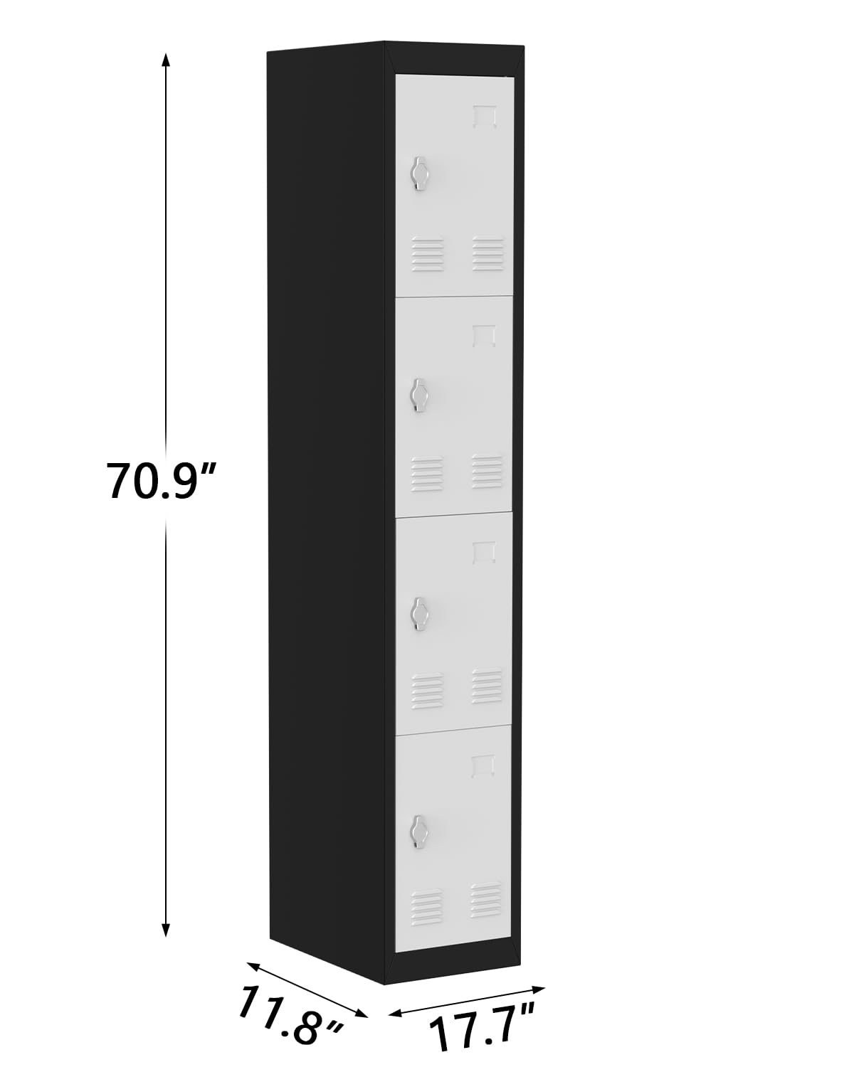 GarveeHome Slim Metal Locker Cabinet 4-Door Narrow | Heavy-Duty Rust-Resistant Steel w/Ventilation | Gym & Office Storage for School, Light Gray