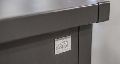 Biohort LeisureTime Metallic Dark Gray Deck Box - 51 Gallon Metal Outdoor Storage, Locking, Waterproof, for Tools, Cushions, Pool & Package Chest, Soft Close Size: 18in x 40in x 25in
