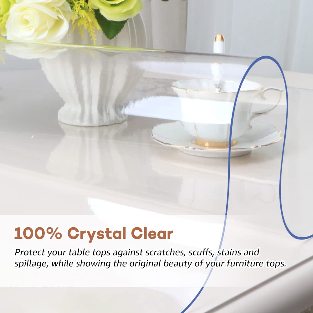 RostiKong 48 Inch Round Clear Table Cover Plastic Vinyl Circle Tablecloths Furniture Desk Table Screen Sheet Liner Runner Protector Waterproof Protective Cocktail Dinner Dresser Table Topper Pad Mat