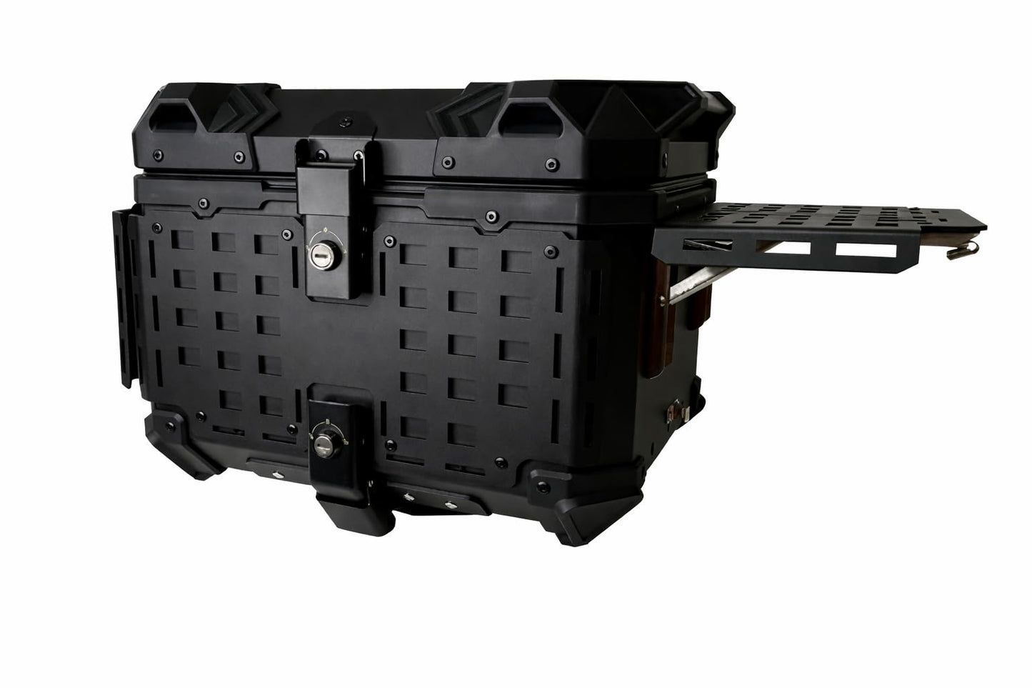 Sekcrlaumix Motorcycle Top Box，Multifunctional Motorcycle Tail Box, 45L Aluminum Alloy Storage Trunk, Black, Armored Design for Camping, Outdoor Adventure