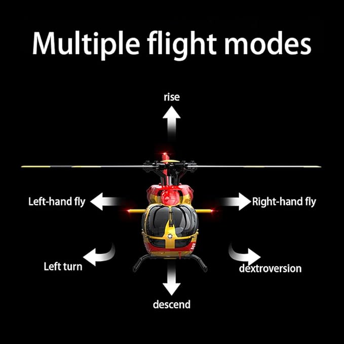 C190 Remote Control Helicopter for Adults 1:30 Scale H145 RC Helicopter 2.4G 6CH Single Propeller Aileron Free Optical Flow Positioning Six-axis Gyroscope Stabilization (Red White(3 Batteries))