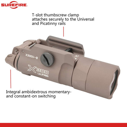 Sure Fire X300 Ultra (X300U-B) High Output 1000 Lumen LED Weapon Light (Tan) with 12 Extra 123A Batteries and 3 Battery Cases - Picatinny and Universal Rail Compatible