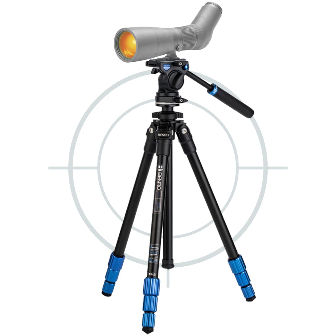 Benro Slim Aluminum Lightweight Tripod Kit for Spotting Scopes, Binoculars, Rifle Range, Outdoors, Case,Twist Locks, Smooth Fluid Head, Adjustable Legs, Arca Type QR, 57" Max Ht, 5.5lb Payload