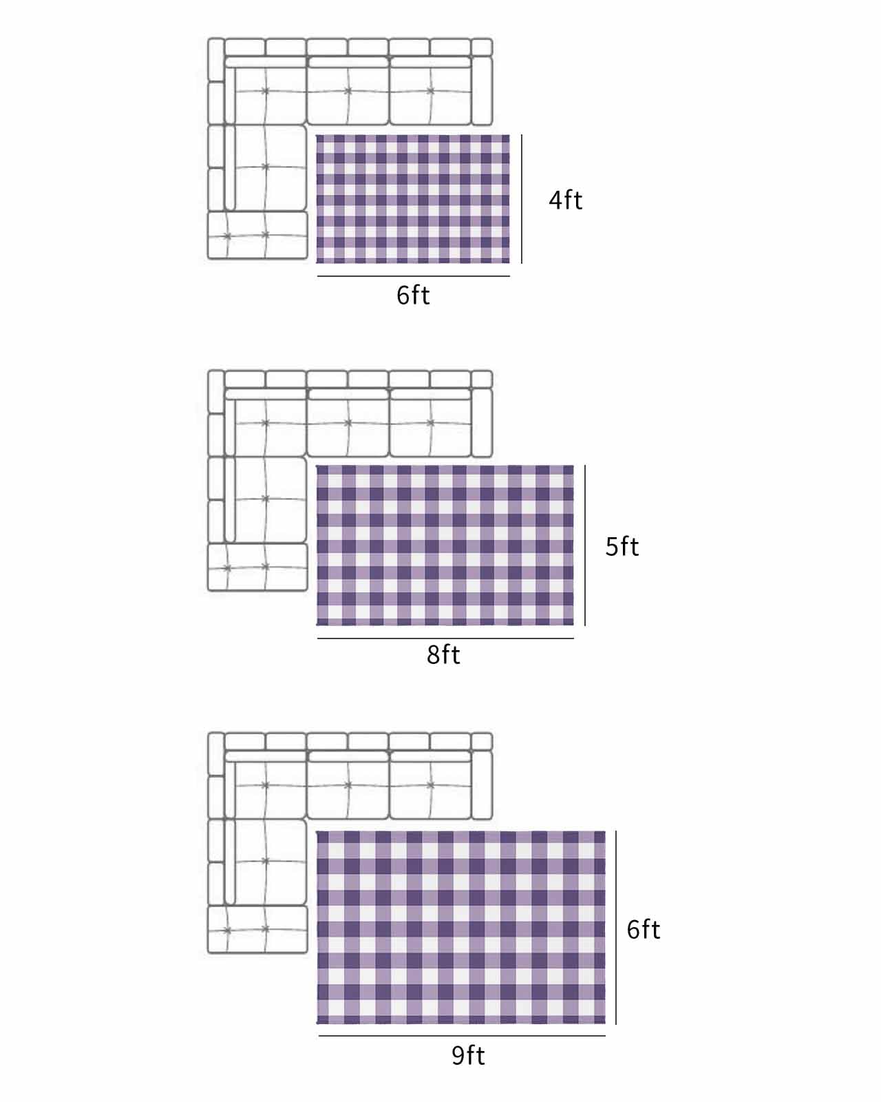 Outdoor Patio Rugs Purple Buffalo Plaid Outdoor Area Rug Check Lines Non-Slip Backyard/Camping RV Rug/Deck/Porch Rug Front Door Floor Mat Carpet, 4x6ft
