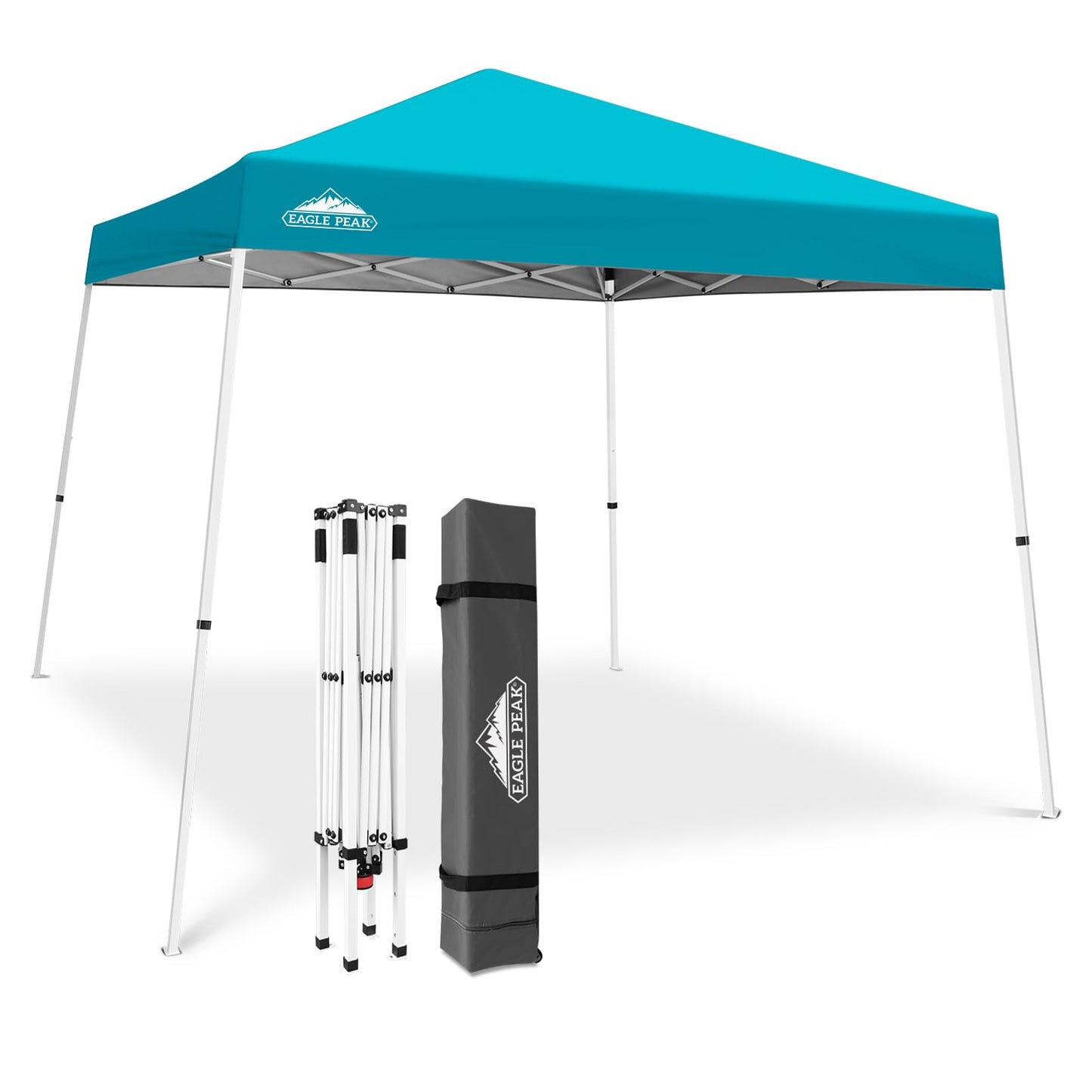 EAGLE PEAK 10x10 Slant Leg Pop-up Canopy Tent Easy One Person Setup Instant Outdoor Beach Canopy Folding Portable Sports Shelter 10x10 Base 8x8 Top (Turquoise)
