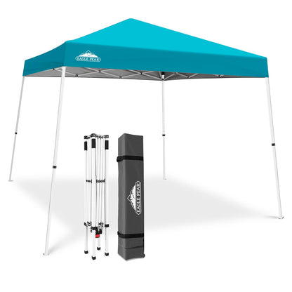 EAGLE PEAK 10x10 Slant Leg Pop-up Canopy Tent Easy One Person Setup Instant Outdoor Beach Canopy Folding Portable Sports Shelter 10x10 Base 8x8 Top (Turquoise)