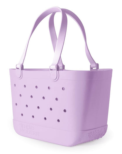 Simple Modern Large Beach Bag | Waterproof Getaway Rubber Tote with Zipper Pocket for Travel, Pool, Boat, Groceries, Sports | Electric Lavender
