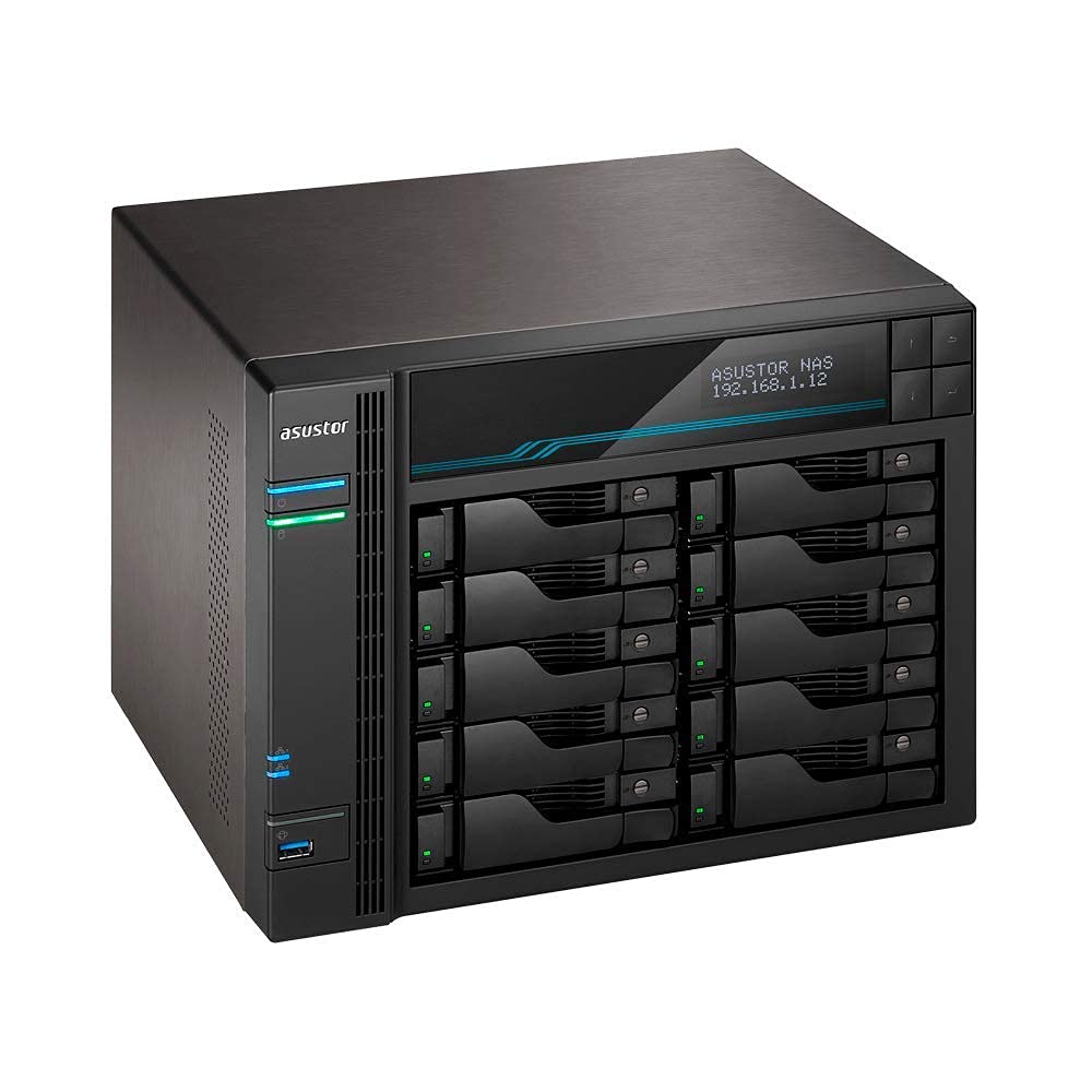 Asustor Lockerstor 10 AS6510T - 10 Bay NAS, Intel Atom C3538 Quad-Core, Dual 10GbE + Dual 2.5GbE, 8GB DDR4, 2 M.2 NVMe SSD Slot, Enterprise Network Attached Storage for Small Business (Diskless)
