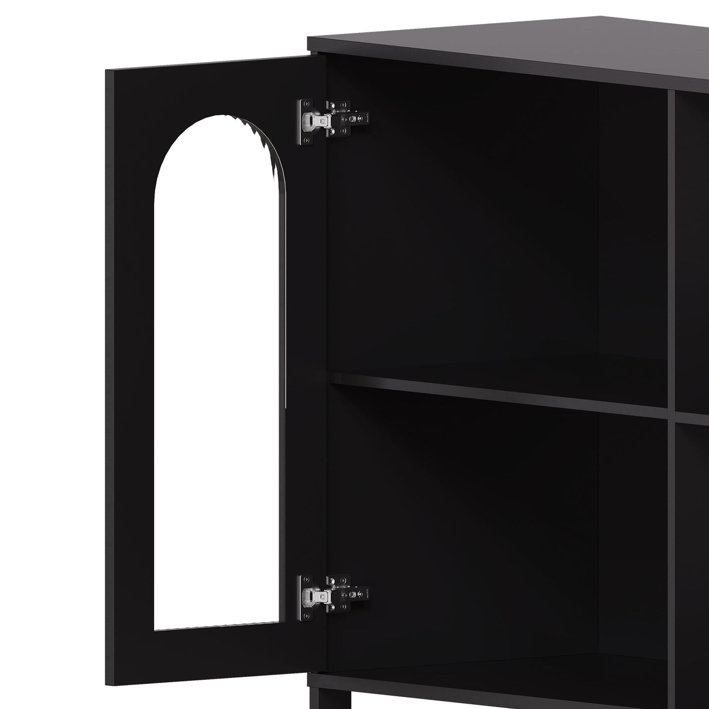 GarveeHome Glass Door Sideboard Cabinet, Modern Storage Buffet with Metal Handles and Adjustable Shelves, Solid Wood Frame Display Cabinet for Living Room, Dining Room, Kitchen, Entryway, Black