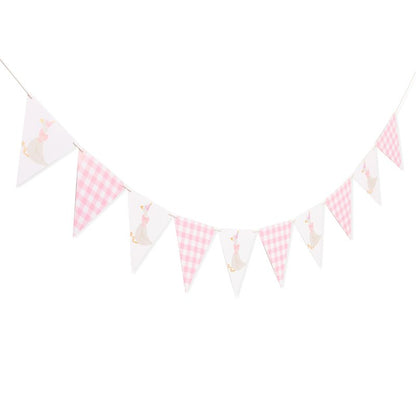 One Silly Goose Birthday Banner - Silly Goose Party Decorations,Baby Shower Gingham Banner,Fabric Bunting First/1st Birthday (pink)