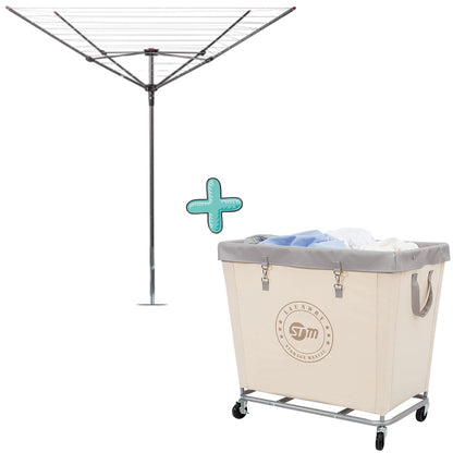 STORAGE MANIAC Umbrella Drying Rack and Large Industrial Laundry Cart Set - Robust Laundry Solution with Ample Capacity and Versatile Storage Options for Homes, Hotels, and More