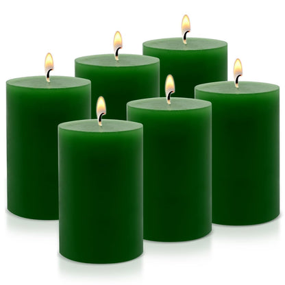 Hand Poured Unscented Dripping Pillar Candle 6 Piece Set, Home Decor, Emergency, Long Lasting Candle, Green, 2.75 “x3.25”