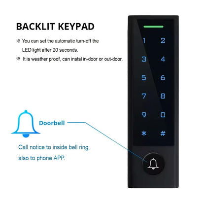 MENGQI-CONTROL WiFi Remote Manage IP66 Watreproof Access Control Keypad 600lbs Electric Magnetic Lock110-240V Power Supply Box(Support Backup Battery) Smart Phone App Remote ADD/Delete User