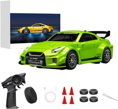 D43-02 1:43 Scale 2.4G Full Proportional 4WD Alloy RC Drift Car with Gyro System Silent Bearings Adjustable Speed &amp LED Lights for Adults High Speed Remote Control Racing Car