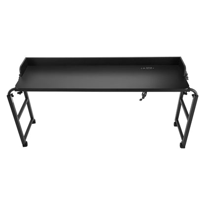 VEVOR Overbed Table, Mobile Bed Side Table with 4 Wheels (2 with Brakes) and Power Socket, Height Adjustable Rolling Laptop Desk, Portable Particleboard Over Bed Desk for Home, Office, Study, Black