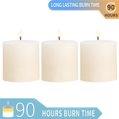 3×3 Ivory Pillar Candles Set of 3 Unscented Handpoured Weddings, Home Decoration, Restaurants, Spa, Church Smokeless Cotton Wick - Ivory 90 Hour