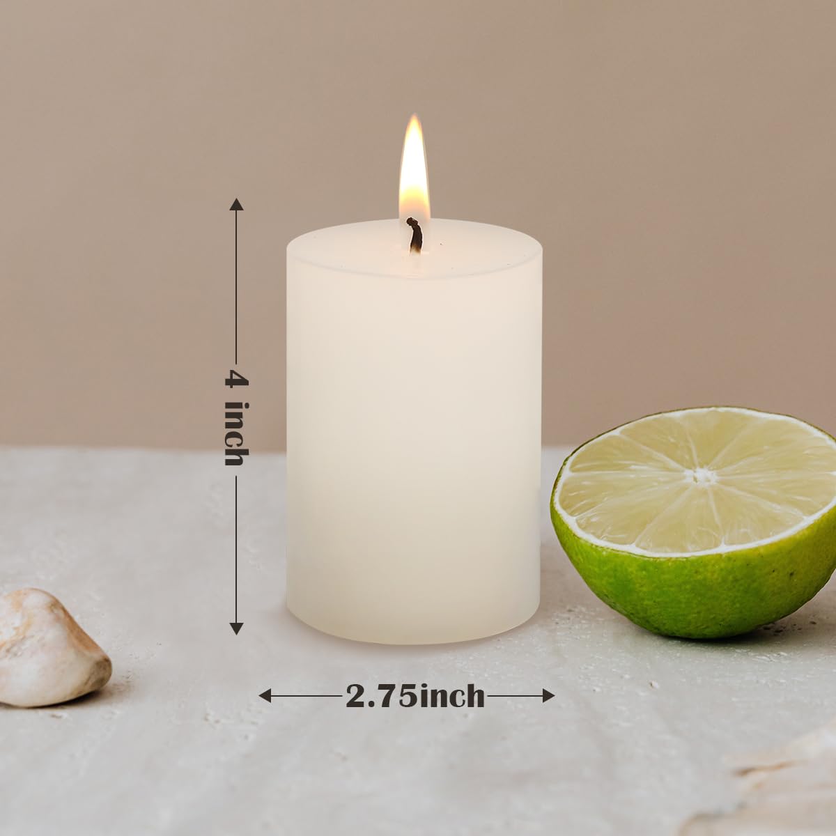 2.75“ x 4” Hand Poured Unscented Candles, Dripless Pillar Candles Set of 6, Long Burning, Burn Time Approx. 40 Hours, Rustic, Weddings, Dinner Parties, Christmas, and Home Décor （Ivory）