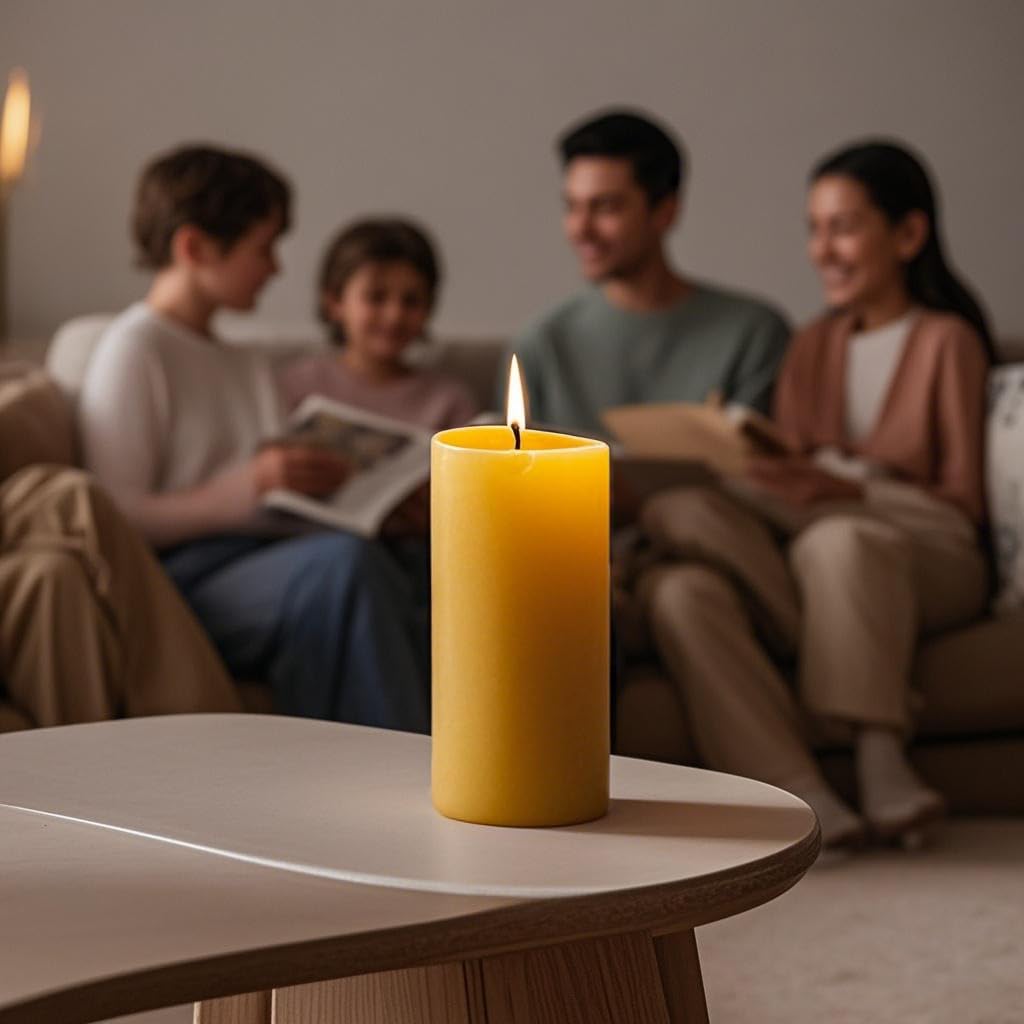 Natural Beeswax Candles 4 Packs, Beeswax Pillar Candles with 140 Hours Burn Time, Organic Emergency Candle Long Burning for Home Room, Smokeless & Dripless, 2x4 inch